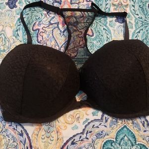 Black lace plunge push up bra